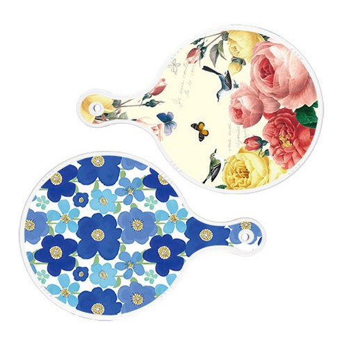 로엠디자인 서빙 원형 보드 도마 PrettyRoses 2p 세트, PrettyRoses, 벽청색플라워, 1세트