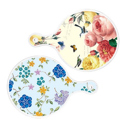 로엠디자인 서빙 원형 보드 도마 PrettyRoses 2p 세트, PrettyRoses, 로맨틱블루floral비색, 1세트