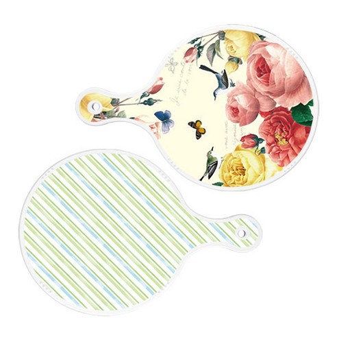 로엠디자인 서빙 원형 보드 도마 PrettyRoses 2p 세트, PrettyRoses, 청백색사선, 1세트