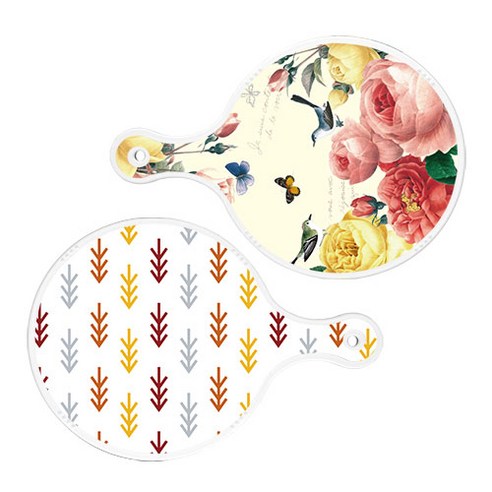 로엠디자인 서빙 원형 보드 도마 PrettyRoses 2p 세트, PrettyRoses, 소나무화이트, 1세트