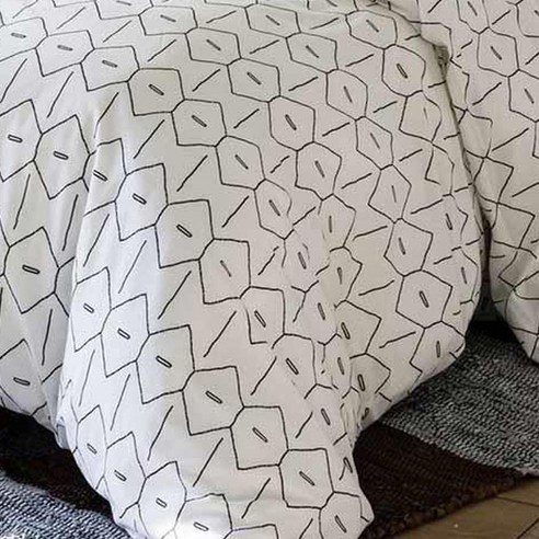 라흐두뜨 에스닉 프린트 폼폼 이불커버 F696774, white + black