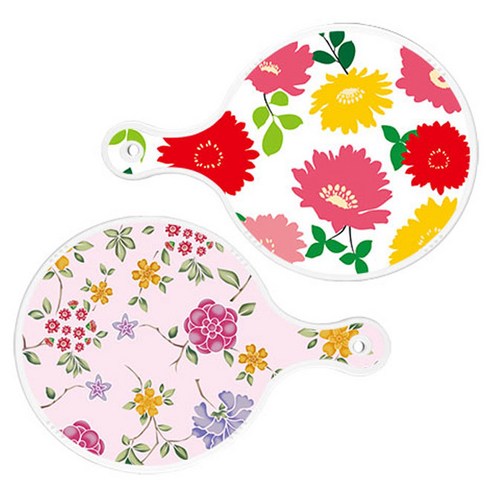 Loem 국화핑크화이트 원형 서빙 도마 2p 세트, 국화핑크화이트, 로맨틱레드floral연분홍색, 1세트