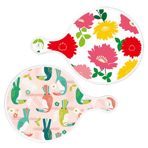 Loem 국화핑크화이트 원형 서빙 도마 2p 세트, 국화핑크화이트, 구관조핑크, 1세트