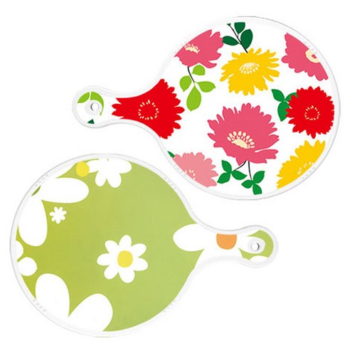 Loem 국화핑크화이트 원형 서빙 도마 2p 세트, 국화핑크화이트, floral design하얀개나리, 1세트