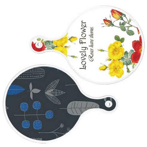 로엠디자인 서빙 도마 2p Lovely Flower 원형 보드 세트, Lovely Flower 원형, 감색 나무 라인 원형, 1세트