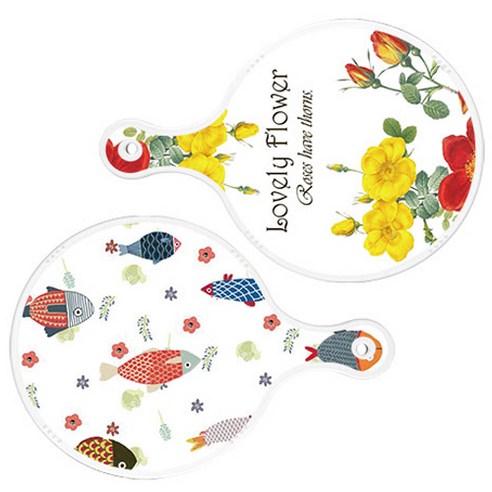 로엠디자인 서빙 도마 2p Lovely Flower 원형 보드 세트, Lovely Flower 원형, 물고기 패턴 원형, 1세트