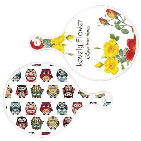 로엠디자인 서빙 도마 2p Lovely Flower 원형 보드 세트, Lovely Flower 원형, Cute 부엉이 원형, 1세트