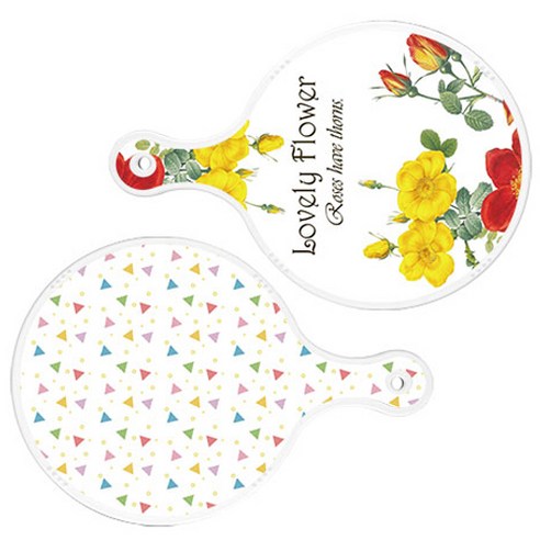 로엠디자인 서빙 도마 2p Lovely Flower 원형 보드 세트, Lovely Flower 원형, Happy 삼각 패턴 원형, 1세트
