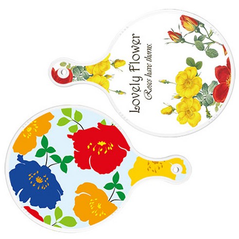 로엠디자인 서빙 도마 2p Lovely Flower 원형 보드 세트, Lovely Flower 원형, 국화 블루 옥색 원형, 1세트