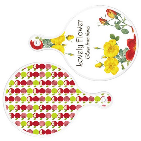 로엠디자인 서빙 도마 2p Lovely Flower 원형 보드 세트, Lovely Flower 원형, 애플 화이트 원형, 1세트