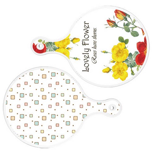 로엠디자인 서빙 도마 2p Lovely Flower 원형 보드 세트, Lovely Flower 원형, Happy 사각 패턴 원형, 1세트