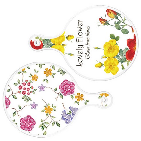 로엠디자인 서빙 도마 2p Lovely Flower 원형 보드 세트, Lovely Flower 원형, 로맨틱 레드 floral 화이트 원형, 1세트