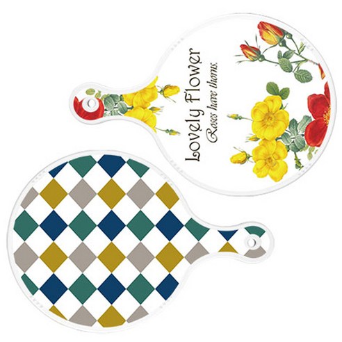 로엠디자인 서빙 도마 2p Lovely Flower 원형 보드 세트, Lovely Flower 원형, 레트로 다이아몬드 패턴 원형, 1세트