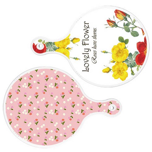 로엠디자인 서빙 도마 2p Lovely Flower 원형 보드 세트, Lovely Flower 원형, 주홍색 체리 원형, 1세트