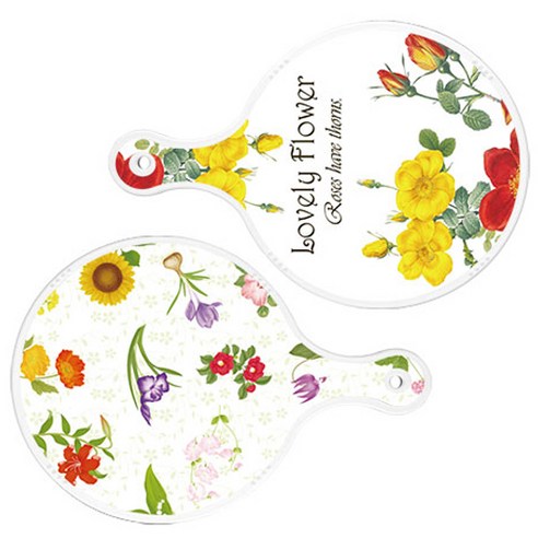로엠디자인 서빙 도마 2p Lovely Flower 원형 보드 세트, Lovely Flower 원형, 플라워 통백 원형, 1세트