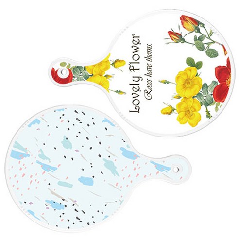 로엠디자인 서빙 도마 2p Lovely Flower 원형 보드 세트, Lovely Flower 원형, 자국 옥색 원형, 1세트