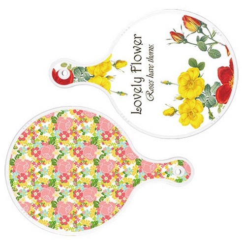 로엠디자인 서빙 도마 2p Lovely Flower 원형 보드 세트, Lovely Flower 원형, 분홍 장미 넝쿨 원형, 1세트