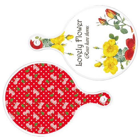 로엠디자인 서빙 도마 2p Lovely Flower 원형 보드 세트, Lovely Flower 원형, 레드 체리 원형, 1세트