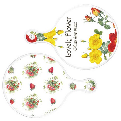 로엠디자인 서빙 도마 2p Lovely Flower 원형 보드 세트, Lovely Flower 원형, 딸기 아트웍 원형, 1세트