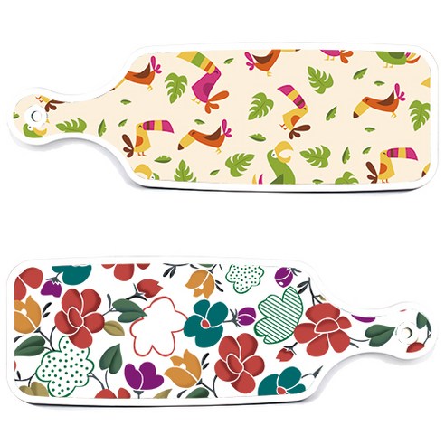 로엠디자인 floral 목련 혼합보드 서빙 도마 2p 세트, floral 목련 혼합보드, 구관조담황색보드, 1세트