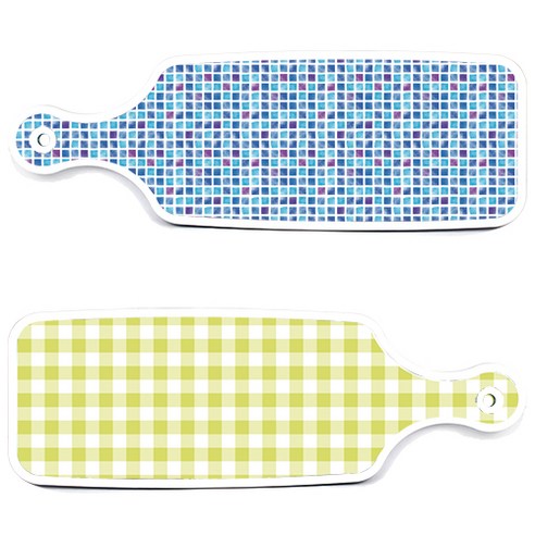 로엠디자인 서빙 도마 보드 2p 체크파스텔연두 세트, 체크파스텔연두, 블루타일, 1세트