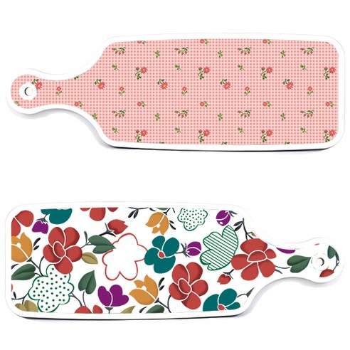 로엠디자인 floral 목련 혼합보드 서빙 도마 2p 세트, floral 목련 혼합보드, 핑크플라워체크보드, 1세트
