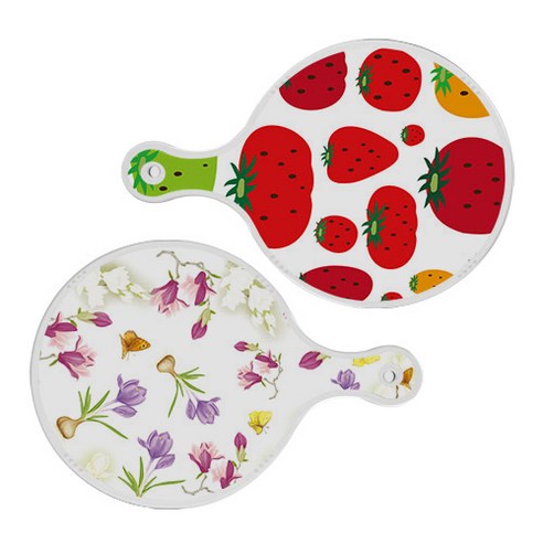 로엠디자인 서빙 원형 도마 보드 2p 딸기형상 세트, 딸기형상, 로맨틱청자색floral, 1세트
