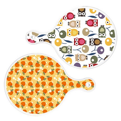 로엠디자인 서빙 원형 도마 보드 2p 부엉이 세트, 부엉이, 오렌지복숭아, 1세트