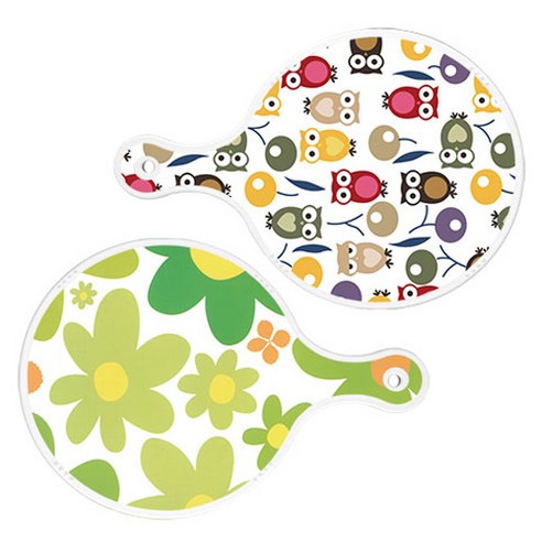 로엠디자인 서빙 원형 도마 보드 2p 부엉이 세트, 부엉이, floral 개나리, 1세트