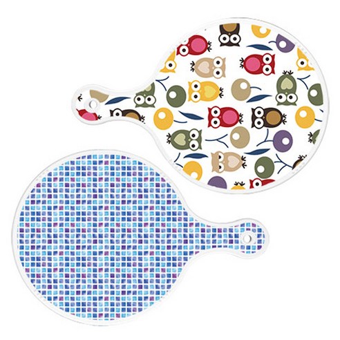 로엠디자인 서빙 원형 도마 보드 2p 부엉이 세트, 부엉이, 블루타일, 1세트