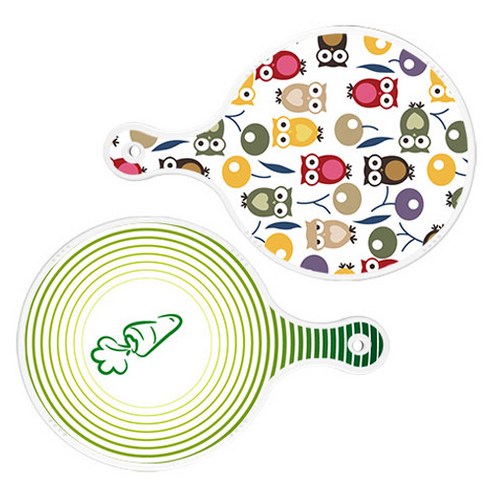 로엠디자인 서빙 원형 도마 보드 2p 부엉이 세트, 부엉이, 채소라인그린, 1세트