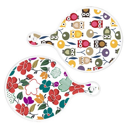 로엠디자인 서빙 원형 도마 보드 2p 부엉이 세트, 부엉이, floral 목련 혼합, 1세트