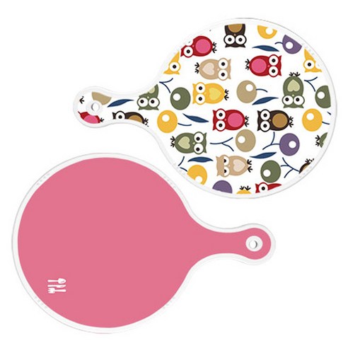 로엠디자인 서빙 원형 도마 보드 2p 부엉이 세트, 부엉이, 핑크, 1세트