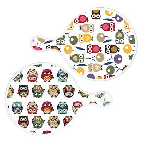 로엠디자인 서빙 원형 도마 보드 2p 부엉이 세트, 부엉이, Cute부엉이, 1세트