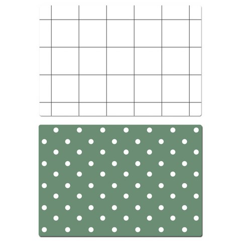 서머스트 실리콘 테이블매트 심플체크 + 도트, 화이트, 카키그린, 425 x 295 mm