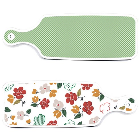 로엠디자인 서빙 도마 보드 2p floral 목련 패턴보드 세트, floral 목련 패턴보드, 초록색체크보드, 1세트