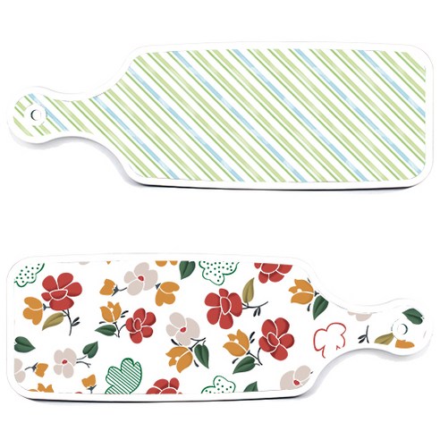 로엠디자인 서빙 도마 보드 2p floral 목련 패턴보드 세트, floral 목련 패턴보드, 청백색사선보드, 1세트