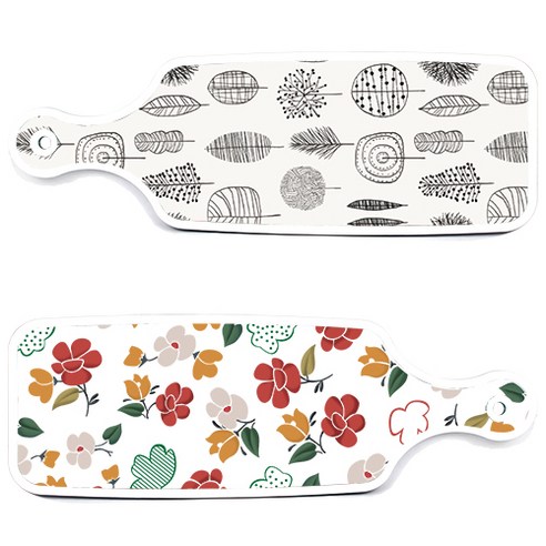 로엠디자인 서빙 도마 보드 2p floral 목련 패턴보드 세트, floral 목련 패턴보드, 나무라인아트웍보드, 1세트