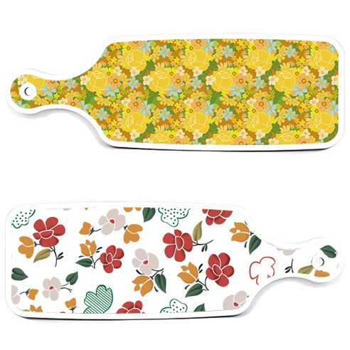 로엠디자인 서빙 도마 보드 2p floral 목련 패턴보드 세트, floral 목련 패턴보드, 노란장미넝쿨보드, 1세트