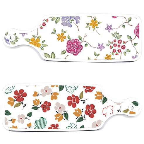 로엠디자인 서빙 도마 보드 2p floral 목련 패턴보드 세트, floral 목련 패턴보드, 로맨틱레드floral화이트보드, 1세트