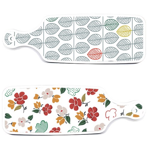 로엠디자인 서빙 도마 보드 2p floral 목련 패턴보드 세트, floral 목련 패턴보드, 나뭇잎패턴보드, 1세트