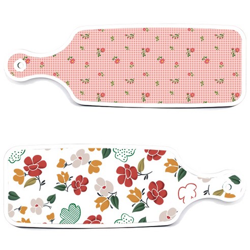 로엠디자인 서빙 도마 보드 2p floral 목련 패턴보드 세트, floral 목련 패턴보드, 핑크플라워체크보드, 1세트
