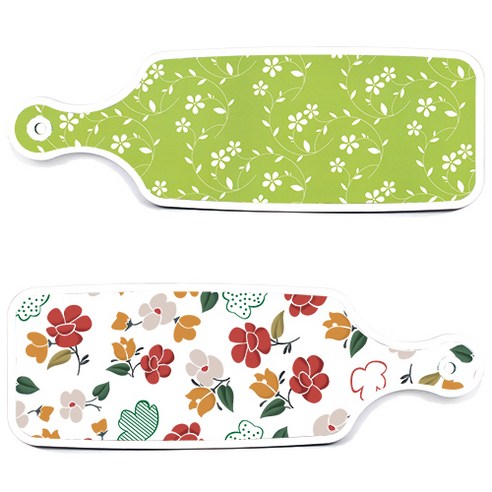 로엠디자인 서빙 도마 보드 2p floral 목련 패턴보드 세트, floral 목련 패턴보드, 라인플라워 그린보드, 1세트
