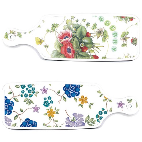 로엠디자인 서빙 도마 보드 2p 로맨틱 블루 floral 화이트 세트, 로맨틱 블루 floral 화이트, 산딸기 아트웍, 1세트