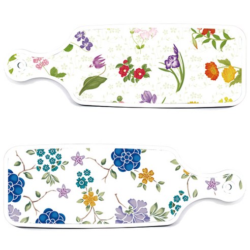로엠디자인 서빙 도마 보드 2p 로맨틱 블루 floral 화이트 세트, 로맨틱 블루 floral 화이트, 플라워 동백, 1세트
