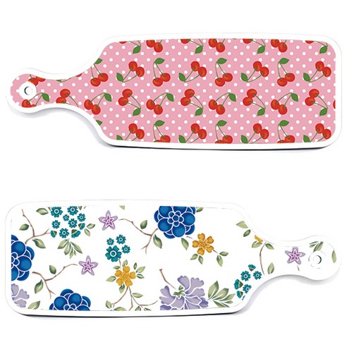 로엠디자인 서빙 도마 보드 2p 로맨틱 블루 floral 화이트 세트, 로맨틱 블루 floral 화이트, 핑크 체리, 1세트