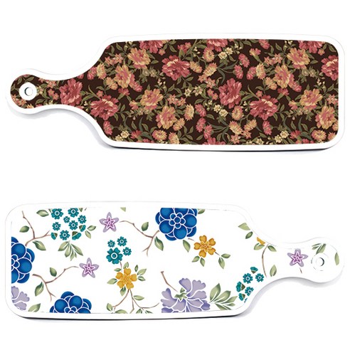로엠디자인 서빙 도마 보드 2p 로맨틱 블루 floral 화이트 세트, 로맨틱 블루 floral 화이트, 블랙 가든 아트, 1세트