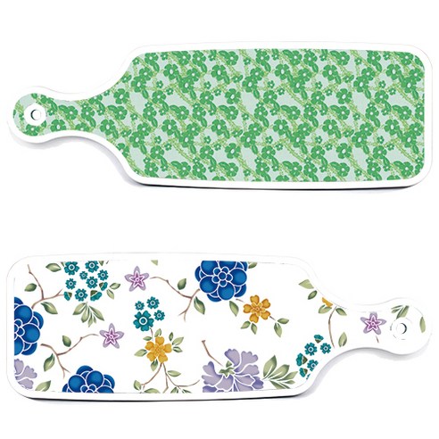로엠디자인 서빙 도마 보드 2p 로맨틱 블루 floral 화이트 세트, 로맨틱 블루 floral 화이트, 그린 봉선화, 1세트