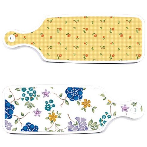 로엠디자인 서빙 도마 보드 2p 로맨틱 블루 floral 화이트 세트, 로맨틱 블루 floral 화이트, 치자색 플라워 체크, 1세트