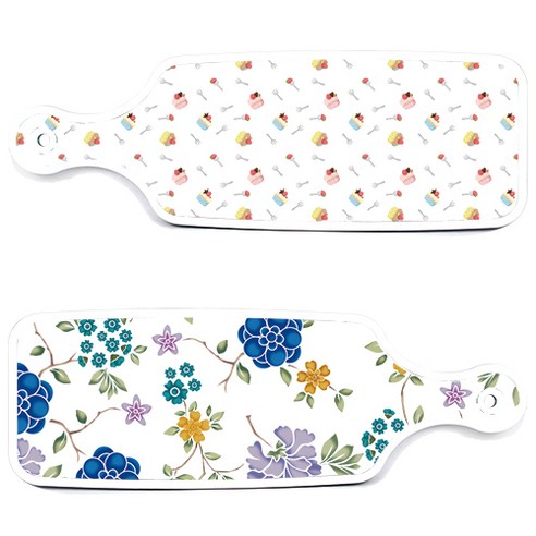 로엠디자인 서빙 도마 보드 2p 로맨틱 블루 floral 화이트 세트, 로맨틱 블루 floral 화이트, 케익, 1세트